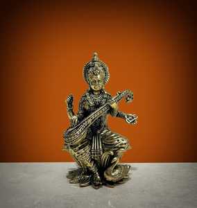 Handcrafted Brass Saraswati <b>Statue</b> Wax Casting Goddess Saraswati Idol for Home Decor - Product Image 3