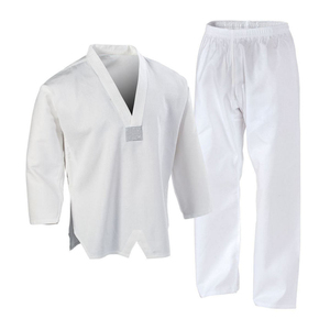 2025 Wholesale 100% Cotton Taekwondo Karate Uniform Trouser Elastic Waist Pants Martial Arts Gi Set V-Neck Jacket OEM - Product Image 4