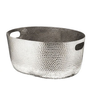 Vintage Style Metal Oval Storage <b>Bin</b> Rustic Gold Hammered Basket Tub Container with Side Handles For Bar Accessories - Product Image 3