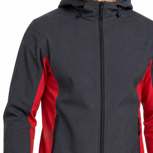 OEM Dark Grey and <b>Red</b> Contrast Panel Men's Softshell <b>Jacket</b> Hooded Side Panels Sports <b>jacket</b> - Product Image 3