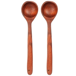 Utensilio de cocina de madera, juego de cubiertos, cuchara para ensalada, mango curvo de madera reutilizable, juego de cubiertos elegante para cucharón de cocina - Product Image 4