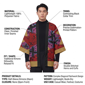 Kimono Unisex de Manga Corta de Poliéster con Estampado Gráfico Completo y Frente Abierto al por Mayor - Product Image 5