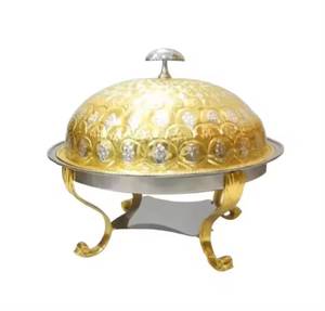 Juego de Cazuelas Modernas de Metal Blanco con Asas Doradas, Tapa Esférica, Olla para Calentar Comida, Plato para Servir Buffet - Product Image 5