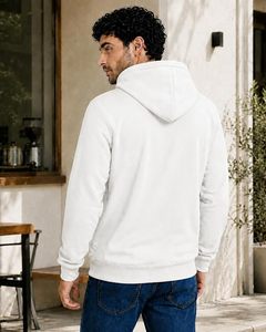 <b>Men's</b> <b>White</b> Hooded <b>Sweatshirt</b> Regular Fit Cotton French Terry Casual Autumn Solid Color Pocket Design - Product Image 2