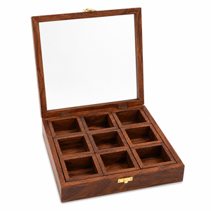 Wooden <b>Spice</b> Box with Compartments | Masala Herb Seasoning Organizer | Durable Kitchen Storage Container | Traditional Cooking - Product Image 1