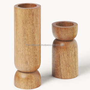 Venta al por mayor de encargo de alta calidad de madera maciza portavelas linterna y tarro Juego de 2 Mango de madera portavelas y tarro de vela decorativo - Product Image 1