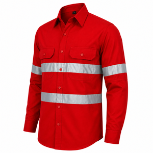 Custom Solid Color Cotton Unisex Workwear Shirt High Visibility Reflective Safety Wearing Industrial <b>Construction</b> Warehouse - Product Image 4