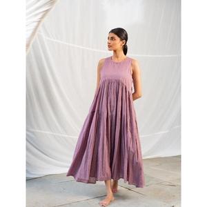 Vestido Maxi de Algodón Verde Oliva de Alta Demanda, Corte A, Manga Casquillo, Cuello en V, Transpirable, Antiestático, Estilo Sencillo, con Bolsillos, para Primavera - Product Image 1