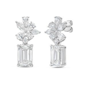 8 CT Customizable Simulated Diamond <b>Emerald</b> Pear Mixed Cut 18K Gold Plated Luxury Modern Geometric Drop <b>Stud</b> Dangle Earrings - Product Image 1