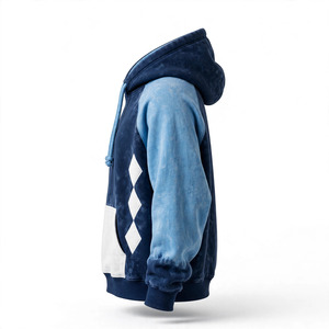 Sudadera con Capucha de Forro Polar Ecológico para Hombre, Manga Raglán, Diseño Holgado Informal con Bolsillos en Azul y Blanco - Product Image 3