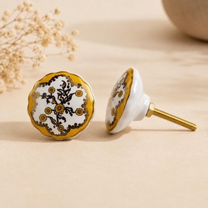 SHUBHAM Scalloped Floral <b>Ceramic</b> Cabinet <b>Knob</b> Decorative <b>Drawer</b> Pull Vintage Furniture Hardware for Home Decor - Product Image 1