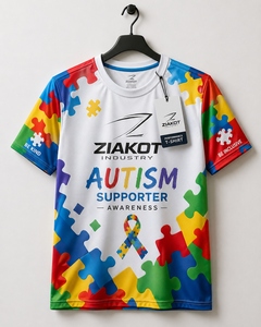 ZIAKOT industry New design Men's Custom Autism Supporter Awareness <b>Puzzle</b> Pieces Light Blue-White 3D Performance T-Shirt - Product Image 2