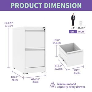 Armadietto Verticale in Metallo a 2 Cassetti con Serratura per Documenti A4/Letter, per Ufficio o Casa, Armadietto Verticale in Acciaio - Product Image 4