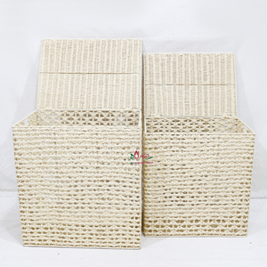 Handwoven Paper Rope Wicker <b>Rectangular</b> Laundry Hamper <b>Storage</b> <b>Basket</b> with Hinged Lid - Product Image 6
