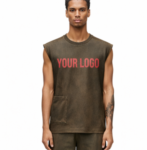 Débardeur Homme Personnalisé en Coton Délavé Effet Acide, Style Vintage, Coupe Oversize, pour la Gym et le Fitness - Product Image 1
