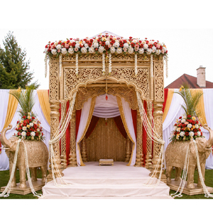 Mandap de mariage doré d'Asie du Sud, exclusif Sydney, en FRP, pour extérieur, meilleur ensemble de mandap de mariage hindou en fibre sculptée, USA - Product Image 1