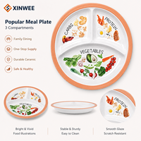 Assiette en céramique à 3 compartiments avec design de contrôle des portions, assiette en céramique personnalisée pour la maison, la restauration, la vente en gros de vaisselle
