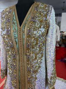 Robes de soirée modestes blanches en polyester à manches longues, brodées à la main et perlées, longueur cheville - Product Image 2