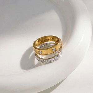 Two Tone <b>Rings</b> with Polished Finish Waterproof Stainless Steel Jewelry for Women Anniversary Gift Wholesale - Product Image 5