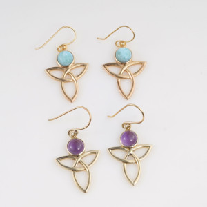 Natural Amethyst Celtic Knot <b>Dangle</b> <b>Earrings</b> <b>Gold</b> Plated Sterling Silver Round Cabochon Gemstone Jewelry Gift For Women - Product Image 6