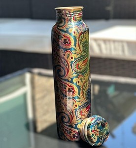 Trending Copper Water Bottle Floral Printed Ayurvedic Metal Drinking Bottle With Lid for Outdoor Gift Travel <b>Drinkware</b> <b>Accessory</b> - Product Image 2