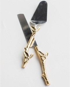 Elegant Gold Branch Handle Cake Server Set Wedding <b>Flatware</b> Metal Dishwasher Safe - Product Image 1