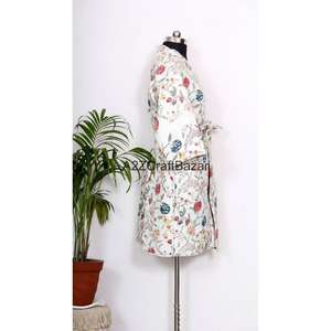 Kimono indien vintage 100% coton imprimé à motifs floraux, fait main pour femmes, avec trois manches quartier et ceinture - Style vacances - Product Image 3