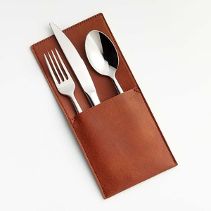 Étui à couverts en cuir moderne, durable et minimaliste, réutilisable, pour cuillère, fourchette et couteau, pochette de rangement portable pour couverts - Product Image 6