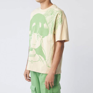 <b>Cream</b> Oversized Cotton Jersey <b>T</b>-<b>Shirt</b> O-Neck Short Sleeve Casual Style With Print Pattern Breathable Fit Men's - Product Image 2