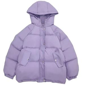 Veste polaire courte d'hiver pour femmes grande taille manteau rembourré en coton à coupe ample tissu polaire imprimé solide tricoté étudiants Bomber - Product Image 1