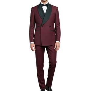 Traje de esmoquin para hombre, color rojo vino, doble botonadura, cuello chal, elegante, para eventos formales, fiestas, bodas, trajes de novio. - Product Image 1