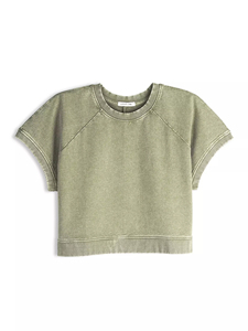 Women's Acid Washed Cropped T Shirt 100% Cotton French Terry Y2k <b>Top</b> Streetwear OEM Oversized <b>Raglan</b> Sleeve Vintage Boxy Tee - Product Image 4
