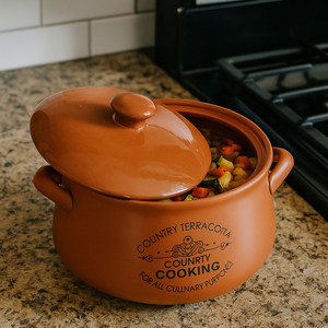 Olla de barro de terracota natural para cocinar, compatible con estufas de gas, con tapa de vidrio, ecológica, para cocinar arroz - Product Image 4
