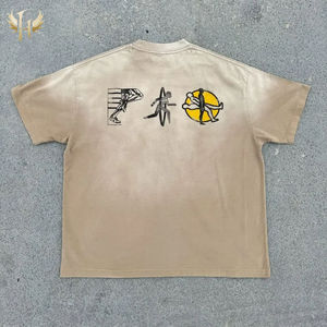 เสื้อยืดผู้ชายทรงโอเวอร์ไซส์ พิมพ์ลายกราฟิกลิงแบบวินเทจ ผ้าฝ้ายถัก 100% ซักย้อมสีซีดแบบซันเฟด พิมพ์ลายด้วยเทคนิค DTG แบบกำหนดเอง - Product Image 1