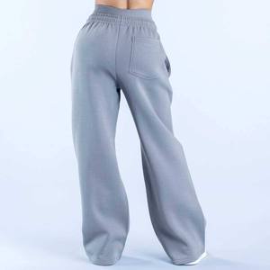 Pantalones Deportivos de Pierna Recta Azul Claro para Mujer, Cintura Elástica, Corte Holgado, Largos, Casuales, 100% Algodón, para Otoño - Product Image 3