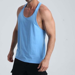 Débardeur en coton bleu clair pour homme, col rond, couleur unie, décontracté, respirant, tricoté, sans manches - Product Image 1