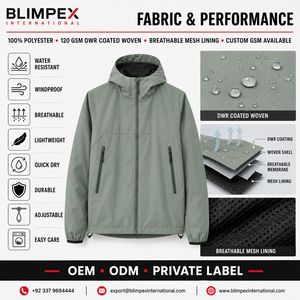 Chaqueta Cortavientos Ligera con Capucha para Hombre, Personalizada OEM, Resistente al Agua, para Deportes al Aire Libre, Directo de Fábrica, Blimpex INT - Product Image 5