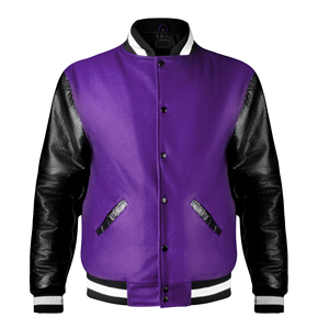 Veste de sport pour homme en violet avec manches en cuir PU noir, coupe classique, vêtement décontracté pour l'automne, col rabattu, fermeture à boutons - Product Image 6
