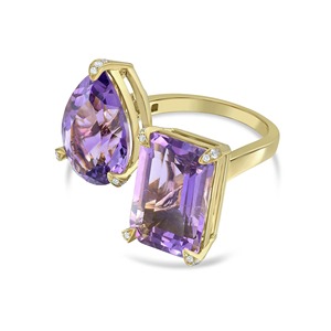 11.10 CT 18kt Gold Amethyst <b>Two</b>-<b>Stone</b> <b>Ring</b> with Round Diamonds_ - Product Image 1