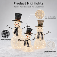 Bonhomme de neige lumineux en fer pour Noël, décor extérieur, LED blanc chaud, écharpe à carreaux Buffalo, pour pelouse, porche, jardin, vente directe usine