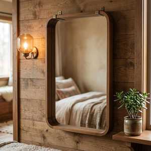 Luxury <b>Rectangular</b> Wooden Wall <b>Mirror</b> Curved Corner Deep Frame Bathroom Vanity <b>Mirror</b> For Home Hotel Apartment Decorative Frames - Product Image 3