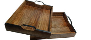 Elegante fiesta personalizada bandeja de servicio de madera bandeja hecha a mano de primera calidad mango de madera de Metal para comedor en casa, fiestas eventos especiales - Product Image 6