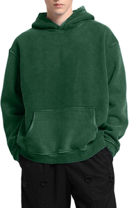 Oversized Men's Hoodie Solid <b>Green</b> Cotton French Terry Casual Hooded Sweatshirt Pocket Design Regular Fit Autumn Wear - Product Image 3