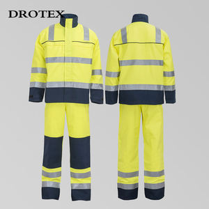 ชุดทำงานแบบมองเห็นได้ชัดเจน DROTEX สีเหลืองกรมท่า แถบสะท้อนแสง ปิดด้วยซิป คอตั้ง แขนยาว สำหรับทุกเพศ - Product Image 1