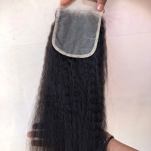 Produit phare : Extension de cheveux humains 4x4 Kinky Straight avec dentelle transparente, cheveux vierges indiens d'un seul donneur, noirs, pour femmes - Product Image 1