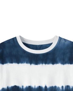 Camiseta personalizada con rayas tie-dye azul marino y blanco para hombre, de algodón, estilo casual, streetwear, cuello redondo, manga corta, a la moda, para verano. - Product Image 5