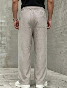 Pantalon large décontracté pour homme KLTW INT'L en lin et coton gris clair, taille élastique avec cordon de serrage, respirant et léger pour l'été - Product Image 6