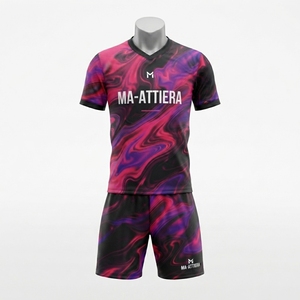 ชุดฟุตบอลแบบกำหนดเอง เสื้อ กางเกงขาสั้น สีชมพู สีม่วง ลายหินอ่อน ชุดทีม ชุดกีฬา รับผลิตแบบ OEM ODM ขายส่ง - Product Image 3
