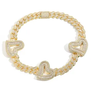 Collar de Plata de Ley Chapado en Oro con Zirconia, Estilo Hip Hop, Cadena de Eslabones Corazón de Melocotón y Amor, para Uso Diario, para Hombres y Mujeres, Venta al por Mayor B2B - Product Image 2