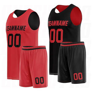 Uniformes de Baloncesto Personalizados Rojos y Negros para Hombres y Jóvenes, Impresión de Nombre, Número y Logotipo del Equipo, Nuevo Diseño, Malla Transpirable - Product Image 1
